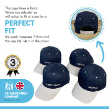 Load image into Gallery viewer, SET OF 4 NAUTICAL CAPS | CAPTAIN SKIPPER FIRST MATE and CREW Hats for the whole team