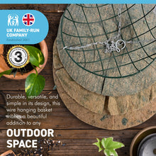 Load image into Gallery viewer, Metal 12 Inch diameter green Hanging Basket with 3 jute liners