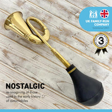 Load image into Gallery viewer, Large 40cm long Replica vintage bulb honky horn with black rubber plunger | Air horn | clown horn | Squeeze horn | taxi horn rubber bulb bugle horn | Retro style hooter | bike car