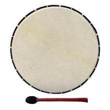 Load image into Gallery viewer, Large 45cm diameter Shamanic Sami hand drum with wooden beater | frame drum | medicine | Viking / Pagan Hand Drum | wooden frame | rope weaved handles at the rear | deep resonant tone