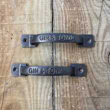 Load image into Gallery viewer, Two Cast iron antique square D Gin and Tonic table plate handle bar / home bar / home pub / pub shed / pub gift