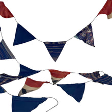Load image into Gallery viewer, RECYCLED SARI FABRIC BUNTING | Navy Blue colours | 5m long | Garland for Garden Wedding Birthday Indoor Outdoor Party Decoration Festival | Diwali bunting | Bohemian Bunting | Fair Trade
