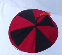 Load image into Gallery viewer, Red medium Tibetan trim smoking / thinking / lounging cap with tassels
