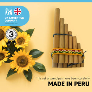 Zampona Double Row Panpipes 17cm x 8.5cm | 13 Pipes | Traditional South American Instrument | Made in Peru | Pan Pipe instrument | flute instrument | instrumental | Fair Trade