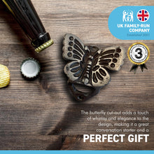 Load image into Gallery viewer, Cast Iron Butterfly wall mounted bottle opener | Rustic Vintage design | Measures approximately 8cm (L) x 7.5cm (W)