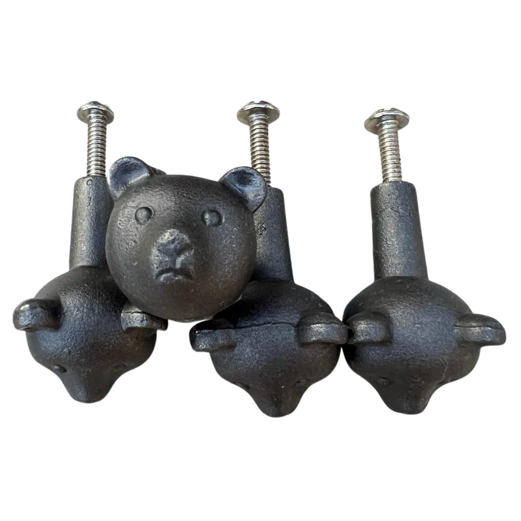 Pack of 4 CAST IRON BEAR FACE DRAWER KNOBS for Kitchen cupboards | Cast Iron Antique style finish | Vintage charm meets modern functionality | 3cm wide x 2cm