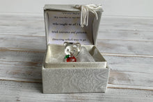 Load image into Gallery viewer, Thank you, teacher gift, with glass bear holding a red apple with thoughtful touching verse