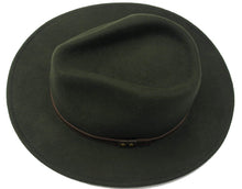 Load image into Gallery viewer, High quality olive green wide brim 100% wool felt fedora trilby hat - Small
