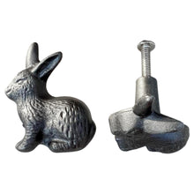 Load image into Gallery viewer, Pack of 2 CAST IRON RABBIT SHAPED DRAWER KNOBS for Kitchen cupboards | Cast Iron Antique style finish | Vintage charm meets modern functionality | 4cm wide x 2cm depth | Draw cabinet pull knob.
