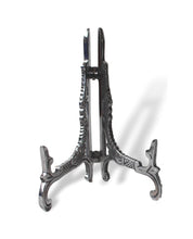 Load image into Gallery viewer, Vintage Aluminium Silver Coloured Ornate Plate Stand - Photo Display - CD Display Easel