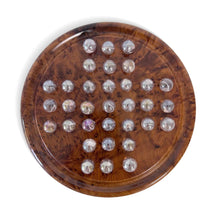 Load image into Gallery viewer, Wooden solitaire board game with pearlescent glass marbles Thuya wood | classic wooden solitaire game