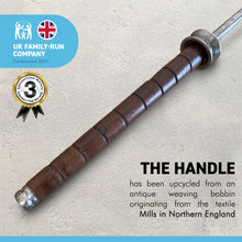Load image into Gallery viewer, FIRE POKER upcycled from Recycled Woollen Cotton Mill Bobbins | Antique bobbins originating from the textile Mills in Northern England |HANDMADE IN THE UK | Open Fire, Wood Burner, Fire Pit, BBQ
