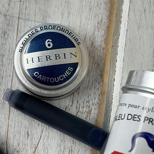 Pack of 6 J Herbin Writing Ink Cartridges - Bleu Des Profondeurs (Blue of the Depths)