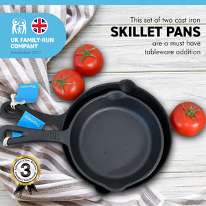Set of two Cast Iron Skillets 1 x 8 Inch and 1 x 6 inch | Oven Safe Tarte Tatin Skillet Frying Pan for Indoor and Outdoor use | Cast Iron Cookware | Grill Pan | Stove Top | Skillet Pan