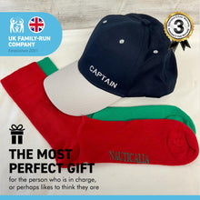 Load image into Gallery viewer, CAPTAIN BASEBALL CAP and PAIR of NAUTICAL cotton rich woven SOCKS