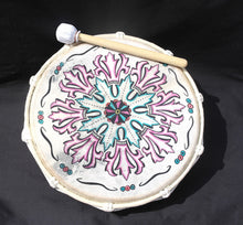 Load image into Gallery viewer, Shamanic colourful hand drum with beater handmade in Bali