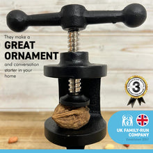 Load image into Gallery viewer, Cast Iron nutcracker | Made from quality heavy Cast Iron with a black finish | practical and sturdy | great ornament and conversation starter | Christmas nut cracker  | Kitchen nutcrackers