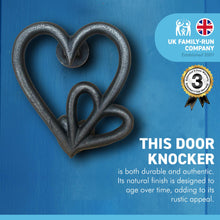 Load image into Gallery viewer, Cast Iron antique style Double Heart Door Knocker | The size of this door knocker is 15cm (L) x 14cm (W) | Fixing Screws Supplied