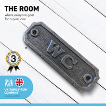 Load image into Gallery viewer, Cast Iron Antique Style WC PLAQUE SIGN | 10.5cm (L) x 3cm (H) | supplied with Two Screws for Easy fixing
