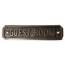 Load image into Gallery viewer, Cast Iron Antique Style GUEST ROOM PLAQUE SIGN |sitting room | drawing room | home décor | door sign | Guest House | Kitchen | Farmhouse | Pub | old style Period Plaque |14cm x 3.5cm