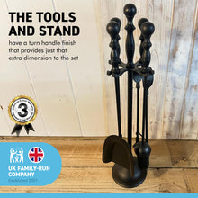 Load image into Gallery viewer, Metal black turn handled 5-piece fireside companion set