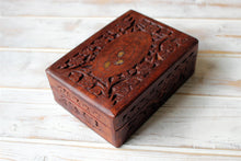 Load image into Gallery viewer, Flower Pattern Wooden Treasure Chest Trinket Box
