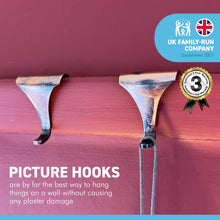 Load image into Gallery viewer, Pack of 2 DISTRESSED COPPER PICTURE RAIL HOOK 2 inches / 50mm | Victorian Fittings | Victorian House | Picture Hook | Dado picture rail | picture rail hangers