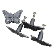 Load image into Gallery viewer, 4 x CAST IRON BUTTERFLY SHAPED DRAWER KNOBS for Kitchen cupboards | Cast Iron Antique style finish | Vintage charm meets modern functionality | 5cm wide x 2cm depth | Draw cabinet pull knob.