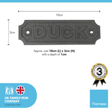 Load image into Gallery viewer, Cast Iron Antique Style DUCK PLAQUE SIGN | 10cm (L) x 3cm (H) | CAST IRON LOW BEAM DUCK SIGN