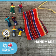 Load image into Gallery viewer, Set of 5 Mini-Guatemalan handmade Worry Dolls with a colourful crafted storage bag | Worry Dolls for Girls | Worry Dolls For Boys | Anxiety Dolls | Worry Doll | Guatamalan Doll