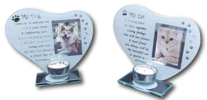 My Cat and Dog - Inspirational poem, candle & photo holder glass memorial plaques