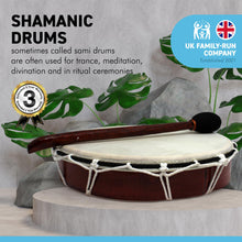 Load image into Gallery viewer, 32cm diameter Shamanic Sami hand drum with wooden beater