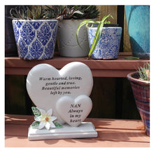 Load image into Gallery viewer, Nan resin memorial ornament graveside tribute plaque double heart flower verse poem
