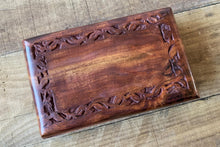 Load image into Gallery viewer, Carved Pattern Dark Wood Treasure Chest Trinket Box
