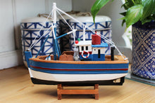 Load image into Gallery viewer, Wooden model Navy and White Hull fishing boat with realistic fishing finishing touches Ornament