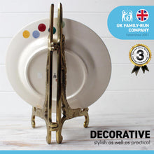 Load image into Gallery viewer, Vintage Aluminum Large Gold Ornate Plate Stand Photo Display