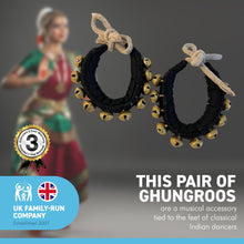 Load image into Gallery viewer, Pair of Classical Indian Ghungroos | Ankle bracelets | Black padded strap | Bhangra Kathak Dances | Anklets | Wedding Favours | Bollywood anklet | Ankle Foot Bracelet | Musical accessory