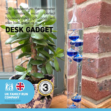 Load image into Gallery viewer, 30cm tall Free standing galileo thermometer with blue coloured baubles
