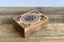 Load image into Gallery viewer, Carved Pattern Distressed Burnt Wood Treasure Chest Trinket Box
