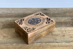 Carved Pattern Distressed Burnt Wood Treasure Chest Trinket Box