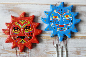 Pair of Sun Wind Chimes Handpainted Bright Colours