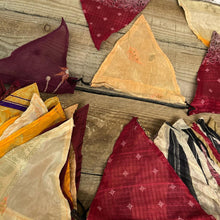 Load image into Gallery viewer, Recycled Sari Fabric RECYCLED SARI FABRIC BUNTING | Red colours | 5m long | Garland for Garden Wedding Birthday Indoor Outdoor Party Decoration Festival | Diwali bunting | Bohemian Bunting- Deep Reds 5m Long Festival Flags- Garland - Party Decoration