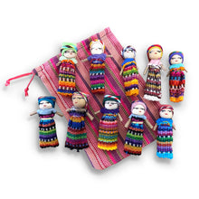 Load image into Gallery viewer, Set of 10 Guatemalan handmade Worry Dolls with a colourful crafted storage bag | Worry Dolls for Girls | Worry Dolls For Boys | Anxiety Dolls | Worry Doll | Guatamalan Doll
