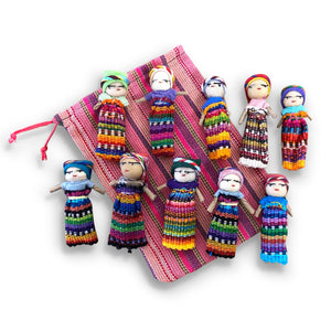Set of 10 Guatemalan handmade Worry Dolls with a colourful crafted storage bag | Worry Dolls for Girls | Worry Dolls For Boys | Anxiety Dolls | Worry Doll | Guatamalan Doll