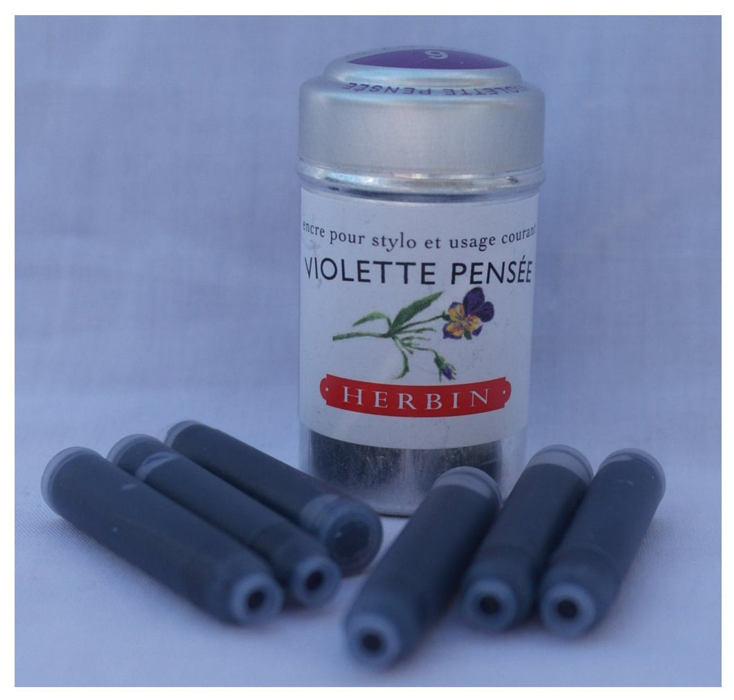 Six J Herbin Writing Ink Cartridges - Mauve, Voilette Pensee