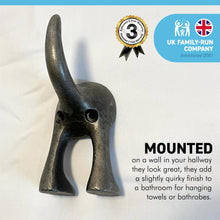 Load image into Gallery viewer, CAST IRON WALL MOUNTED DOG TAIL COAT HOOK | Coat Hook | Dog Lead Hook | Dogs bottom wall coat hook | key hanger | great for use in the hallway or bathroom | 12cm (L) x 5cm (W)