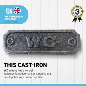 Cast Iron Antique Style WC PLAQUE SIGN | 10.5cm (L) x 3cm (H) | supplied with Two Screws for Easy fixing