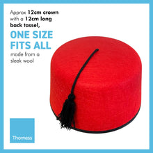 Load image into Gallery viewer, Red Moroccan Style Fez hat with Black Tassel | Turkish Ottoman Fes Pasha Fez Egyptian | Grand Master to Abu from Aladdin | Tarboosh
