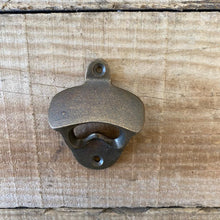 Load image into Gallery viewer, Cast Iron Retro Wall Mounted Bottle Opener - Antique Brass Finish
