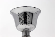 Load image into Gallery viewer, Silver coloured gothic goblet chalice with magic pentagram symbol perfect for use as a home altar piece / wiccan / wicca / meditation / gothic